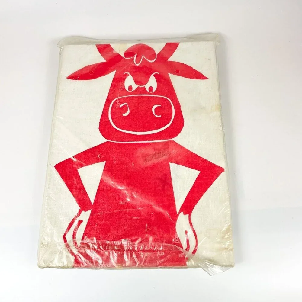Vtg Parvin BBQ Set Apron Hat Mitt Cow Bull Print Lot-A-Bull Chefs Gift Cooking
